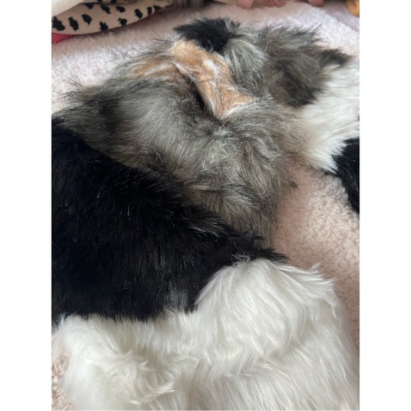 Be Mine Black White Brown Multi Color Stripe Faux Fur Stole Scarf Satin Lining - Picture 5 of 6